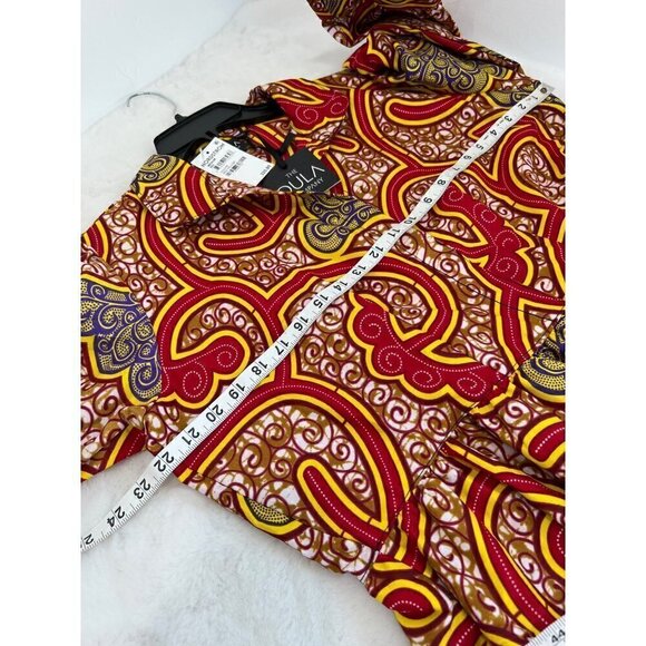 New The Oula Company Size M Print Tiered Maxi Dress Red Yellow - Picture 5 of 13